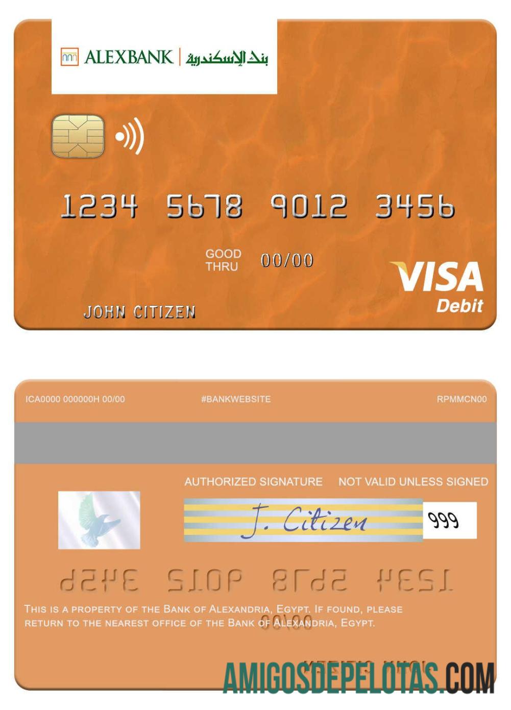 Cartão de débito Visa do Banco do Egito de Alexandria modelo